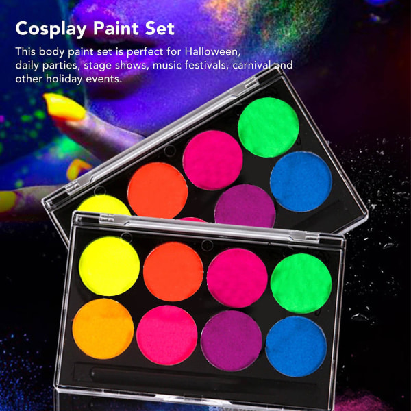 Halloween ansiktsmålning 8 livfulla färger som lyser i mörkt vattenbaserad set för fest Cosplay Holiday Body