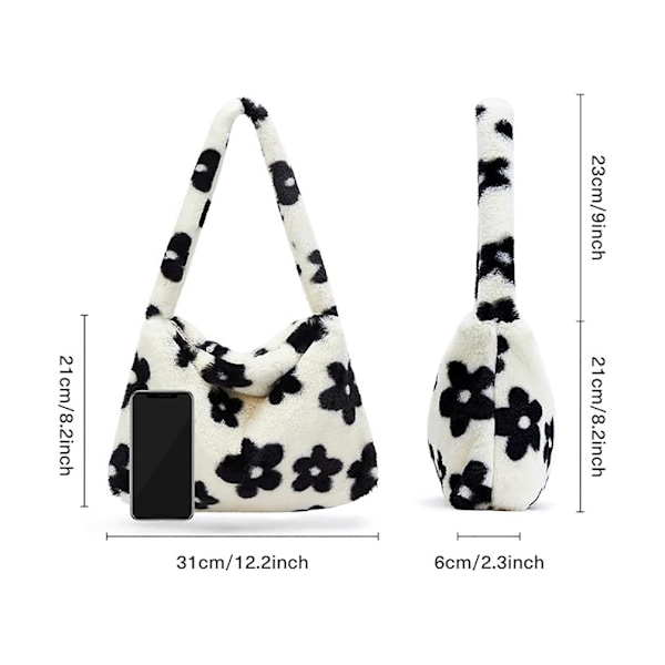 Pehmoinen vetoketjullinen laukku, söpö pörröinen crossbody-laukku