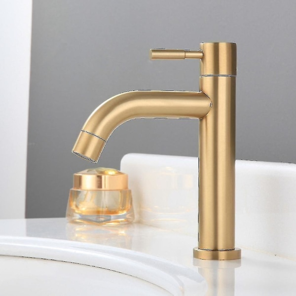 Børstet guld enkelt koldt bassin hane 304 materiale bassin mixer badeværelse vask hane vand vask mixer