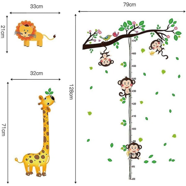 Seinän tarrat Puu Eläimillä Apinoilla Korkeuden Kasvun Mittauskaavio Koristeelliset Tarrat Kirahv Leijona Seinäkoriste