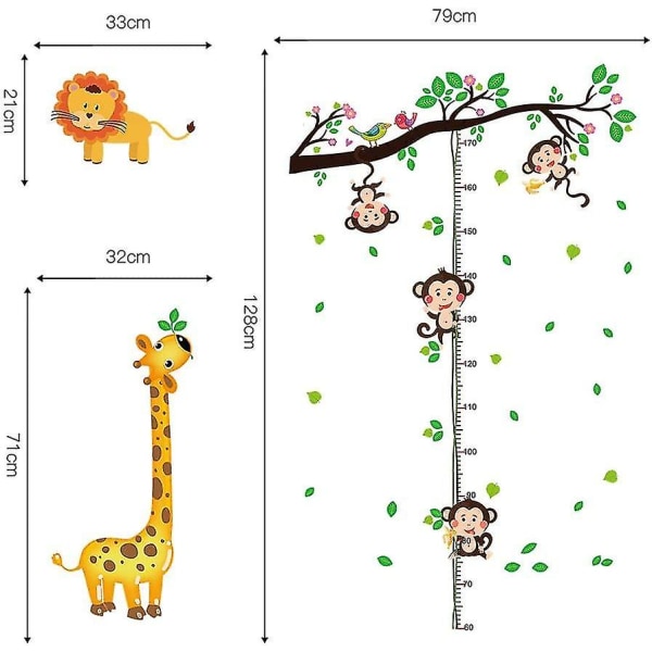 Veggklistremerker Tre med dyr Aper Høyde Måletabell for vekst Dekorative klistremerker Giraffe Løve Veggdekorasjon