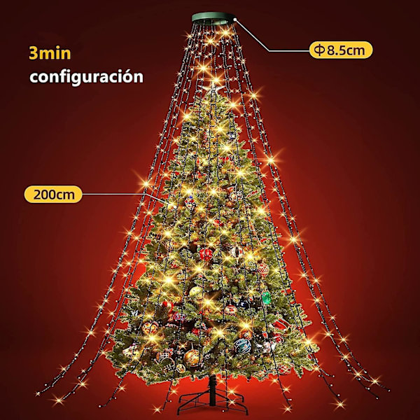 Julgransljus med ringar, 400 LED 16 strängar, LED-trädgardin för inomhus- och utomhusjuldekoration (varmvit)