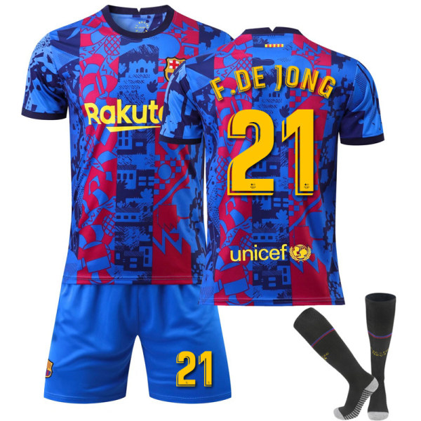 Barcelona hjemme- og udetrøje nummer 21 De Jong trøjesæt