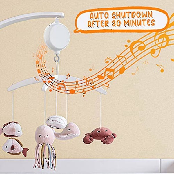 Vuggemobil Motor Baby Musikboks med 3 Tilstande Justerbar Lydstyrke 12 Vuggeviser Automatisk Sluk Efter 30 Minutter INZ