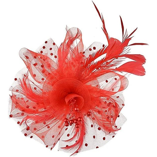 Punainen Fascinator Hat Feather Wedding Ladies Day Headband Ja Clip Cocktail Tea Party Hat Tytölle Ja Naisille