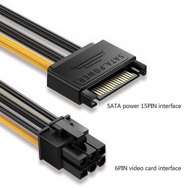15-pin Sata hane till 6-pin Pci-express hona videokortsströmadapter