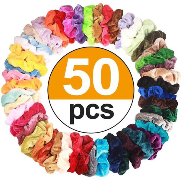 50 st Kvinnor Flickor Present Hår Scrunchies Assorterad Färg Mjuk Sammet Elastiskt Band