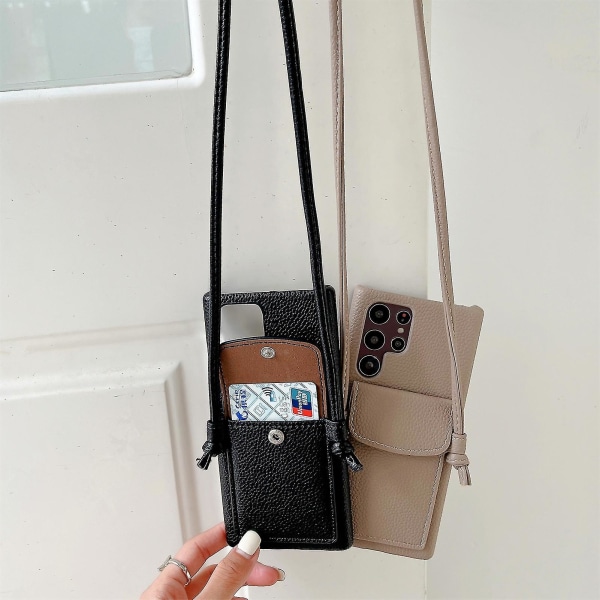 Crossbody skinnveske lommebok telefondeksel kompatibel med Samsung Galaxy S22 Ultra S22+ S22 med kortspor Black S22