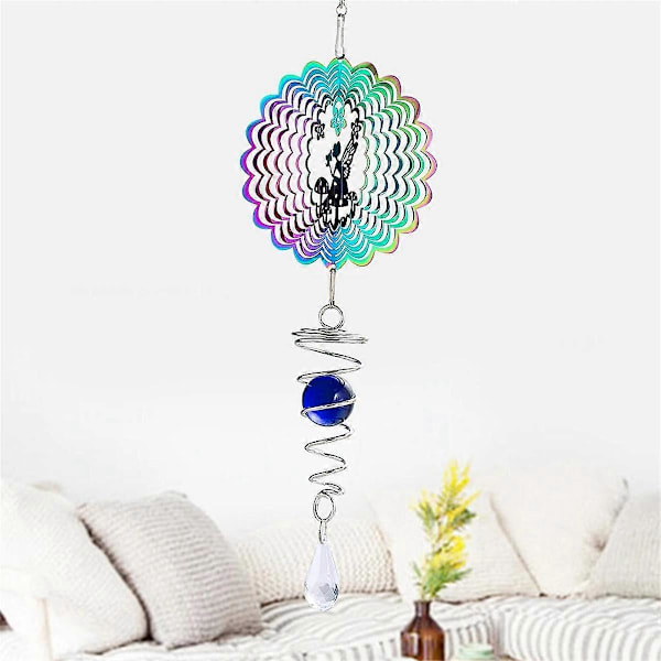 Fairy Kinetic Gradient Farve Vindspinder Skulptur 3D Vindklokker Solfanger Kugle Spiral Hale Stabilisator