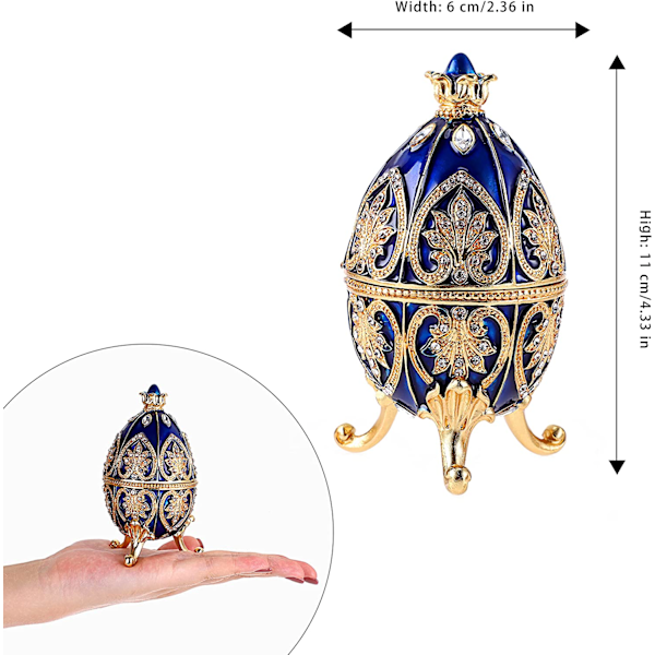 Emalje Fabergé æg, dekorativ hængslet smykkeskrin med funklende rhinsten, unik gave/pynt til hjemmets kommode fødselsdagsfest (blå) blue