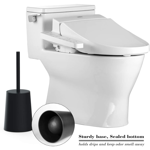 Svart Toalettborsthållare Badrum Toalettborste Set med lock Toalettrengöringsborste Plast No-Slip Långt skaft Loo Borste och hållare
