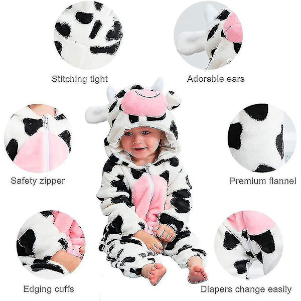 Unisex Dyre Kostume Vinter Efterår Flannel Hætte Romper F Leopard 70CM