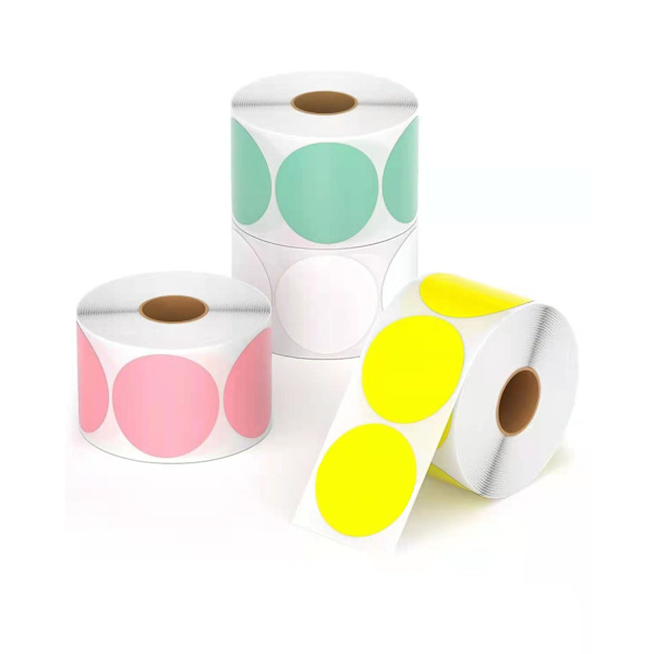 1\" Farve Cirkel Termisk Etiketklistermærke, Selvklæbende Rund Direkte Termisk Etiket, Termisk Etiket til DIY Logodesign, QR-kode, Navneetiket, Lagerbeholdning-Whi Style-1