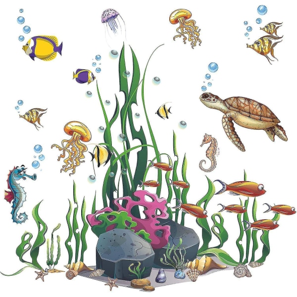 Färgglada Underwater World Wall Stickers Turtle Seaweed Wall Stickers - Avtagbar Vinyl Children's Be