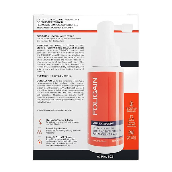 FOLIGAIN Triple Action Komplett Formel För Tunnande Hår För Män 10% Trioxidil (2 fl oz) 59ml