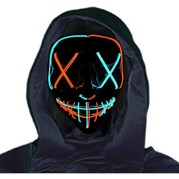 Light Up Mask LED Mask EL Wire Scary Mask for Halloween Festival Del half blue half orange