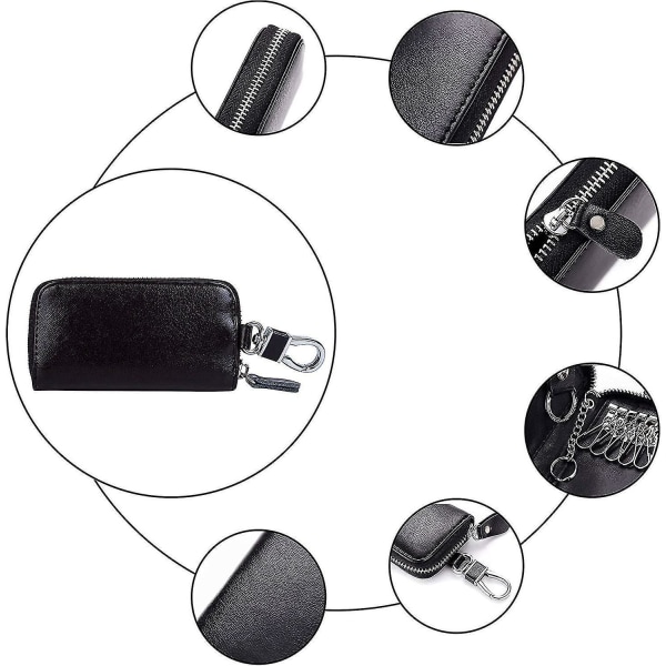 Nyckelplånbok, Nyckelhållarplånbok, Nyckelringsplånbok, Fashionabla bilnyckelkortshållare i läder, Multifunktionell dragkedja Nyckelfodral Case med 6 krokar