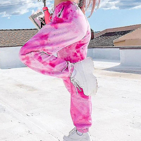 Naisten joustavat korkean vyötärön löysät housut style1 pink XXL