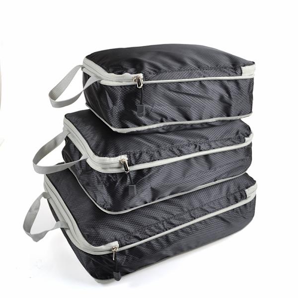 Hopfällbara vattentäta resväskor med kompressionsbara packkuber black