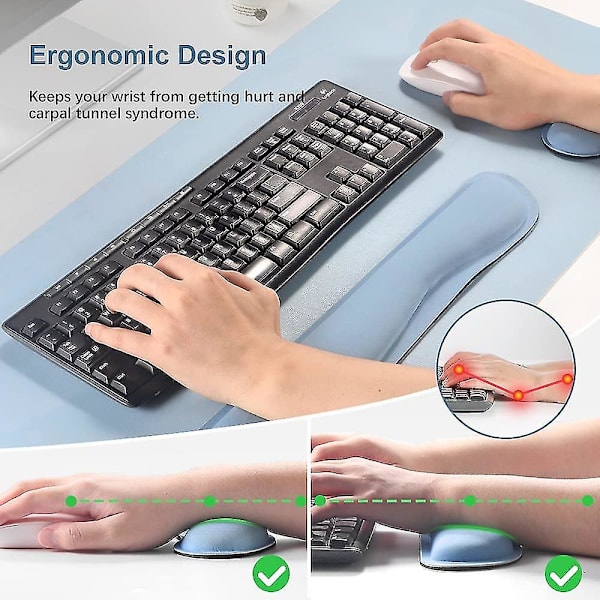 Håndleddsstøtte med skrivebordsmatte for tastatur og mus Ergonomisk sklisikker datamaskin