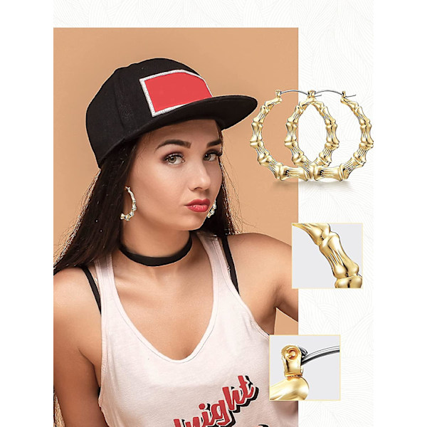 Store Bambus Hoops Øreringe Hip Hop Kvinde Bambus Hoops Øreringe Oversize Metal Hoops til Daglig Brug 80'erne/ 90'erne Rapper Tilbehør