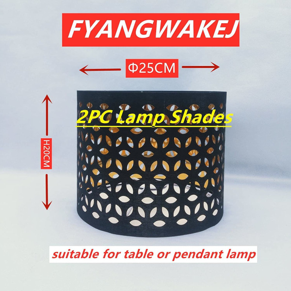 2-pack cylinderformade trumformade svarta skärmar Lämpliga för hängande lampor eller bordslampor Perforerad koppar innerskärmar (25 cm ihålig)