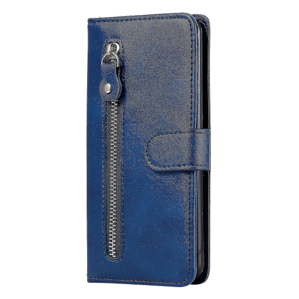 Lommebokveske for Samsung Galaxy S10, premium Pu-lær Magnetisk lukkekortspor Stativ Glidelåslomme Mykt Tpu-flipdeksel - blå