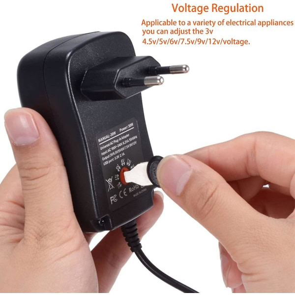 Casle Eu-kontakt, 30 W, universell AC-adapter, 3 V, 4,5 V, 5 V, 6 V, 7,5 V, 9 V, 12 V, AC DC, lader med 5 V, 2,1 USB-port