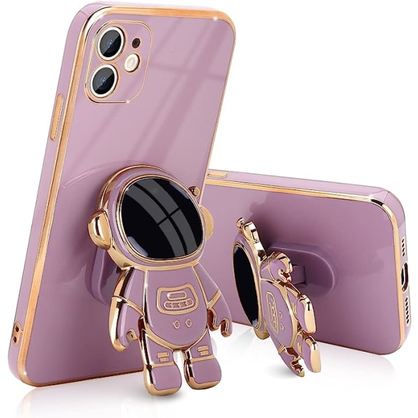 Yhteensopiva iPhone 12 -kotelon kanssa Söpö 3D-astronauttijalustan muotoilu Kamera P Lilac