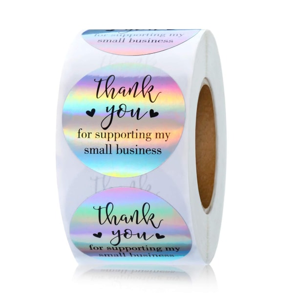 500 Pieces 1.5'' Thank You for Supporting My Small Business Stickers Sticker Roll Holographic Stickers Adhesive Rainbow Stickers