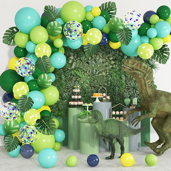 119 st Jungle Safari-tema festartiklar, dinosaurieballonger Girlangbåge-kit Konfetti Gröna ballonger för pojkar Barn födelsedag Baby shower Dekorationer