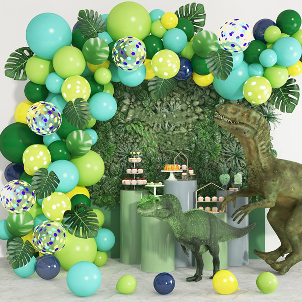 119Pcs Jungle Safari Theme Party Supplies, Dinosaur Balloons Garland Arch Kit Confetti Green Balloons for Boys Kids Birthday Baby Shower Decorations