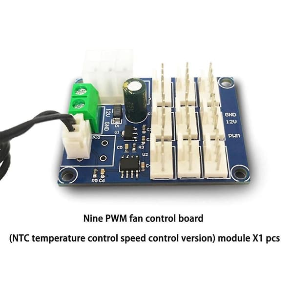 PWM Hastighetskontroller 12V Temperaturmålingskontroll NTC Kontroll Datamaskinkabinettvifte Multi-krets Hastighetskontroller