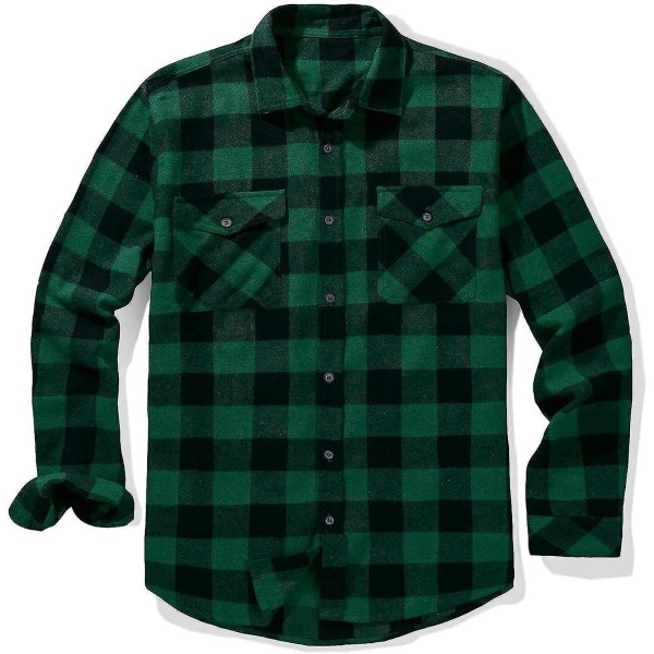 Rutig flanellskjortor för män Casual fritidsskjorta för män Rutig Button Down Normal Fitxl B-grön