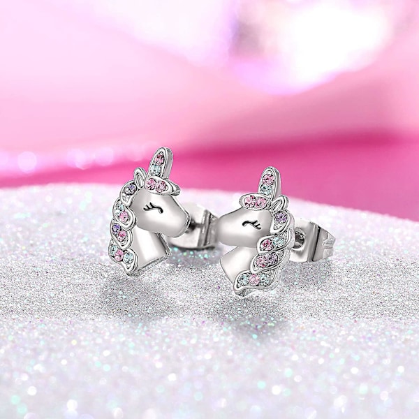 Sølv Unicorn Øreringe Til Piger Hypoallergen Søde Cz Unicorn Stud Øreringe Smykker