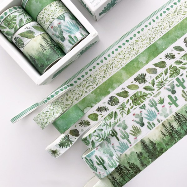 Grønne planter Washi Tapes - Journaling og håndværksartikler - 3m Style-1