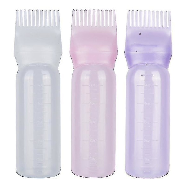 Kemtvättsflaska med tänder - appliceringsverktyg för hårfärgning av plast (3 stycken i lila, vit, rosa)