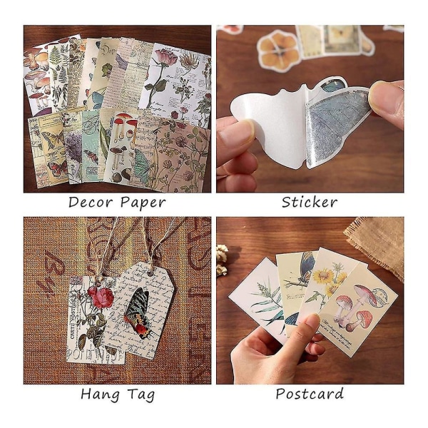 100 kpl Vintage-tyylisiä Scrapbooking-tarvikkeita Pakkaus Roska-lehti Taide Roska Ephemera Suunnittelija Tarra
