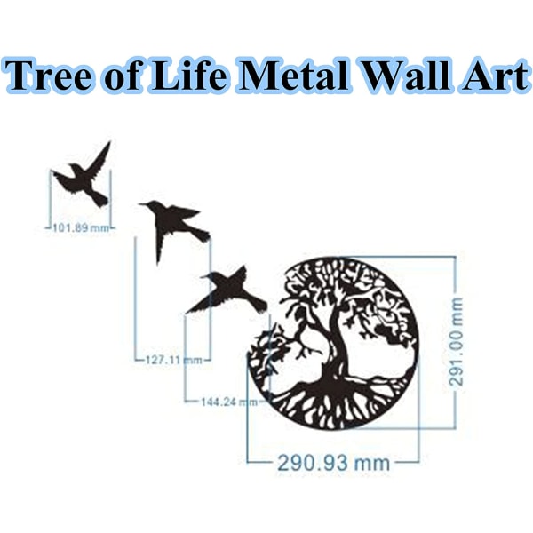 11,8" Black Metal Tree of Life Väggkonst - 3 Flying Birds Wal