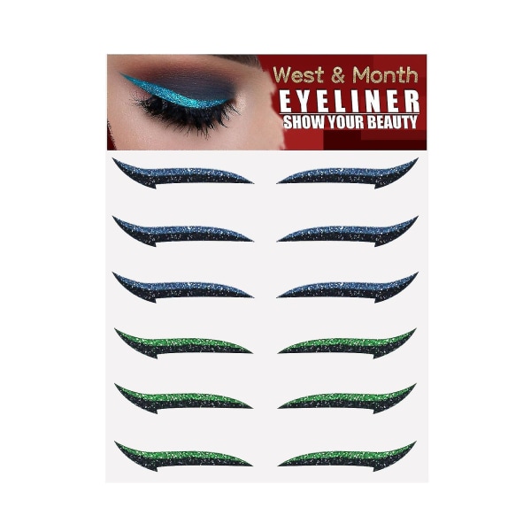 Självhäftande Eyeliner-dekal Dubbelt ögonlocksdekal Scenmakeup Ögonmakeup-dekal Blå + Grön