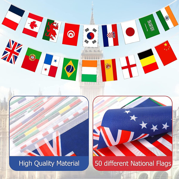 50 verdensflag, verdensflag vimpelbanner, med 50 forskellige nationale flag, til barer, sportsklubber, internationale begivenheder, festdekorationer