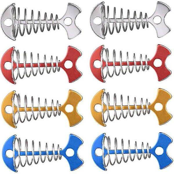 Aluminiumlegering däckankare fiskbensformade tältpinnar med fjäderspänne och justeringssnöre för camping 8 st