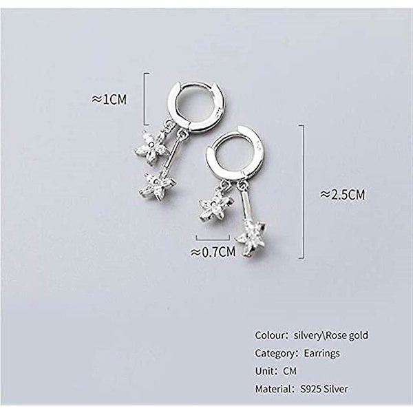 Blomsterhængende Hoops Øreringe til Kvinder Piger 925 Sterling Sølv Charms Tiny Rhinestone Dobbelt Daisy Blomster Bar Drop Hængende Lille Hoop Brusk Stud