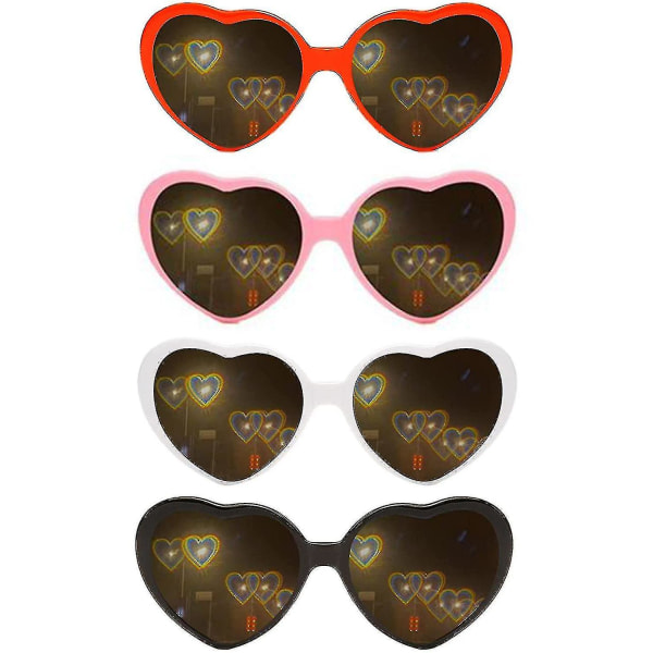 4st Hjärteffektdiffraktionsglasögon, 3d-hjärtsolglasögon som kan förvandla ljuset till en hjärtform, hjärtformade glasögon med specialeffekter kan B