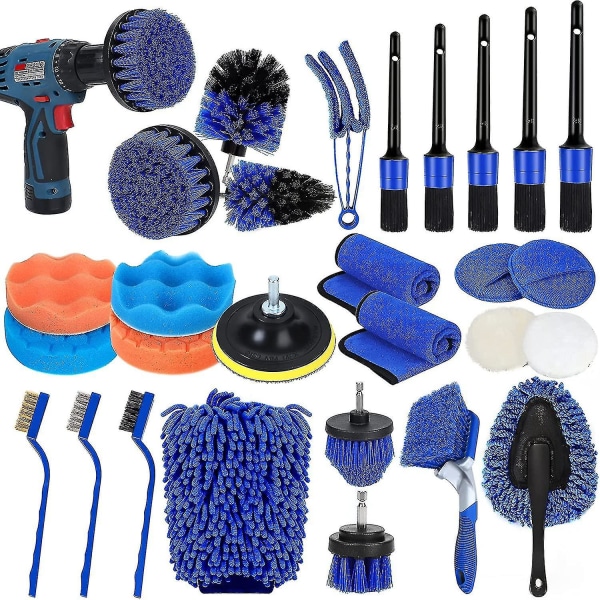 30pcs Car Detailing Brush Set, Car Detailing Brushes Kit, Auto Detailing Drill Brush Set, Car Buffing Sponge Pads Kit,car Cleaning Tools Kit,car Acces