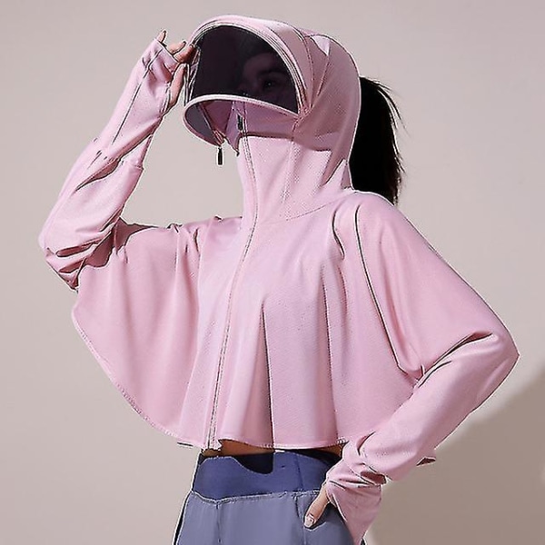 Sommer Solbeskyttelse Kappe Solskærm Hooded Shade Top Anti UV Ice Silk Sport Køling Tøj Pink