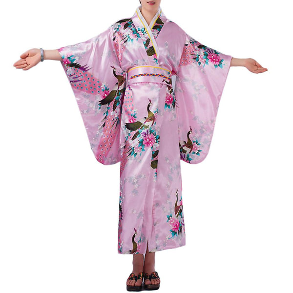 Tradisjonell Japansk Kvinne Kimono Pen Kimono Badekåpe Nattkjole Badekåpe Scene Kimono Kostyme (rosa)