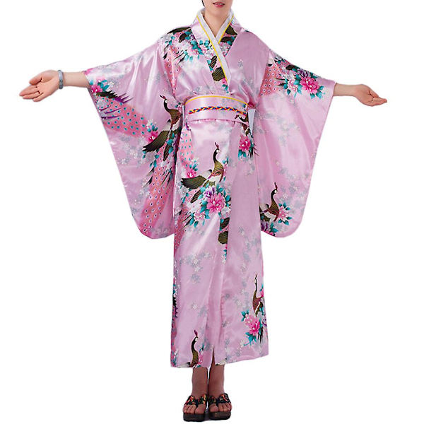 Traditionell Japansk Kvinno Kimono Vacker Kimono Badrock Natkläder Badrock Scen Kimono Kostym (rosa)