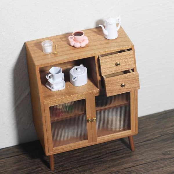 1/12 Miniatyyri Simuloitu Puinen Kaappi Lukot Mini Kaappi Huonekalut Tarvikkeet Pähkinä