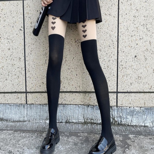 Sexy Patchwork Hjerte Overkneesokker Lolita Stil Søt Japansk Jomfru Nydelige Lange Sokker Harajuku Høy Tube Sokker